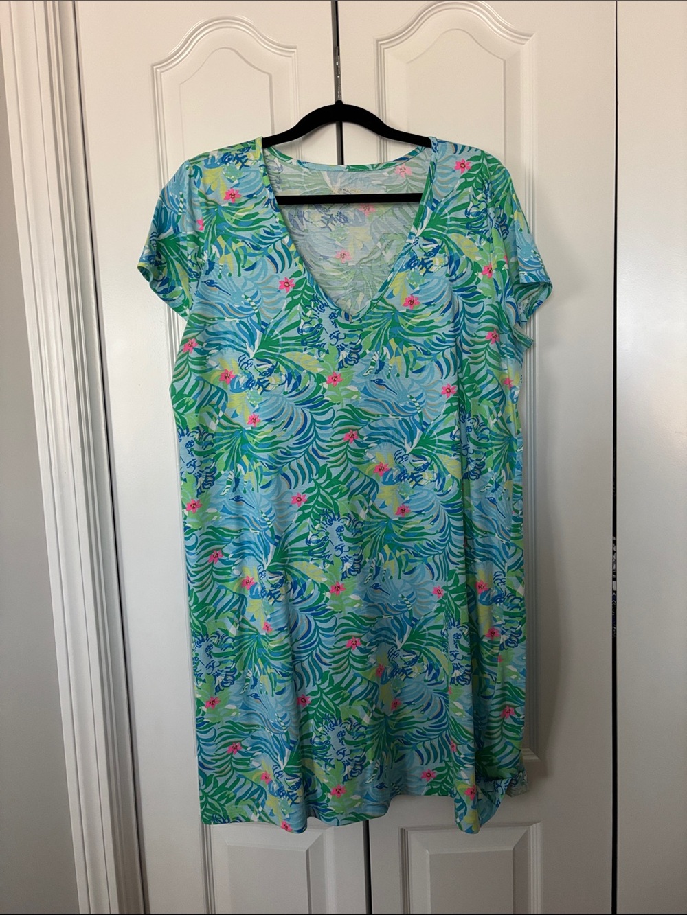 Lily Pulitzer Women’s Tropical Print V-Neck Swim Cover-Up Dress - Green/Blue